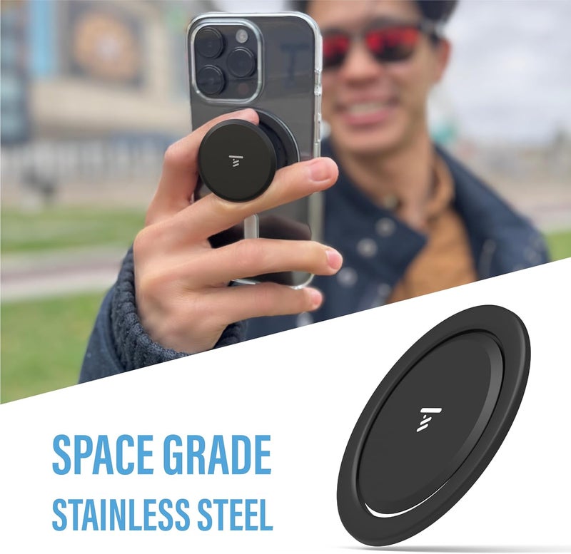 Tango Ultra Thin Grip for MagSafe: One Hand Open, Stand, 10x Expandable, Space Grade Steel, Removable for Wireless Charging. Half The Thickness, Twice The Fidget - Black - Image 4